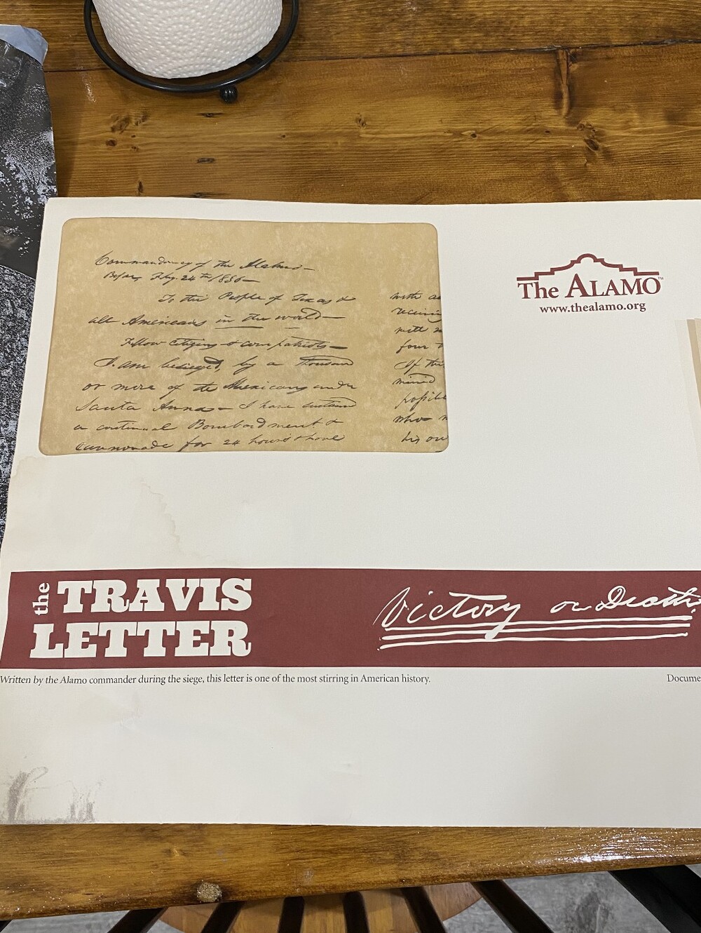 The Alamo 'Travis Letter' Reproduction Print